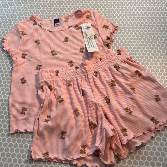 Old Navy Other - NWT Old Navy Pink Ribbed Teddy Bear Pajama w Shorts Set. Size L (10-12)